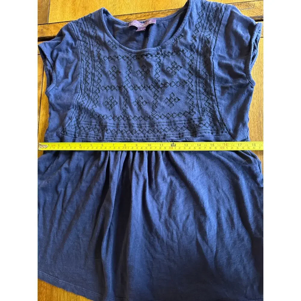 Gloria Vanderbilt Embroidered Boho Peasant Top Blue Short Sleeve Size S - Picture 8 of 10